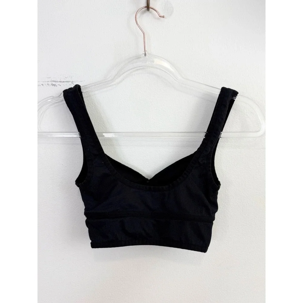For Love & Lemons Black Ribbed Longline Sports Bra Crop Top Size XS